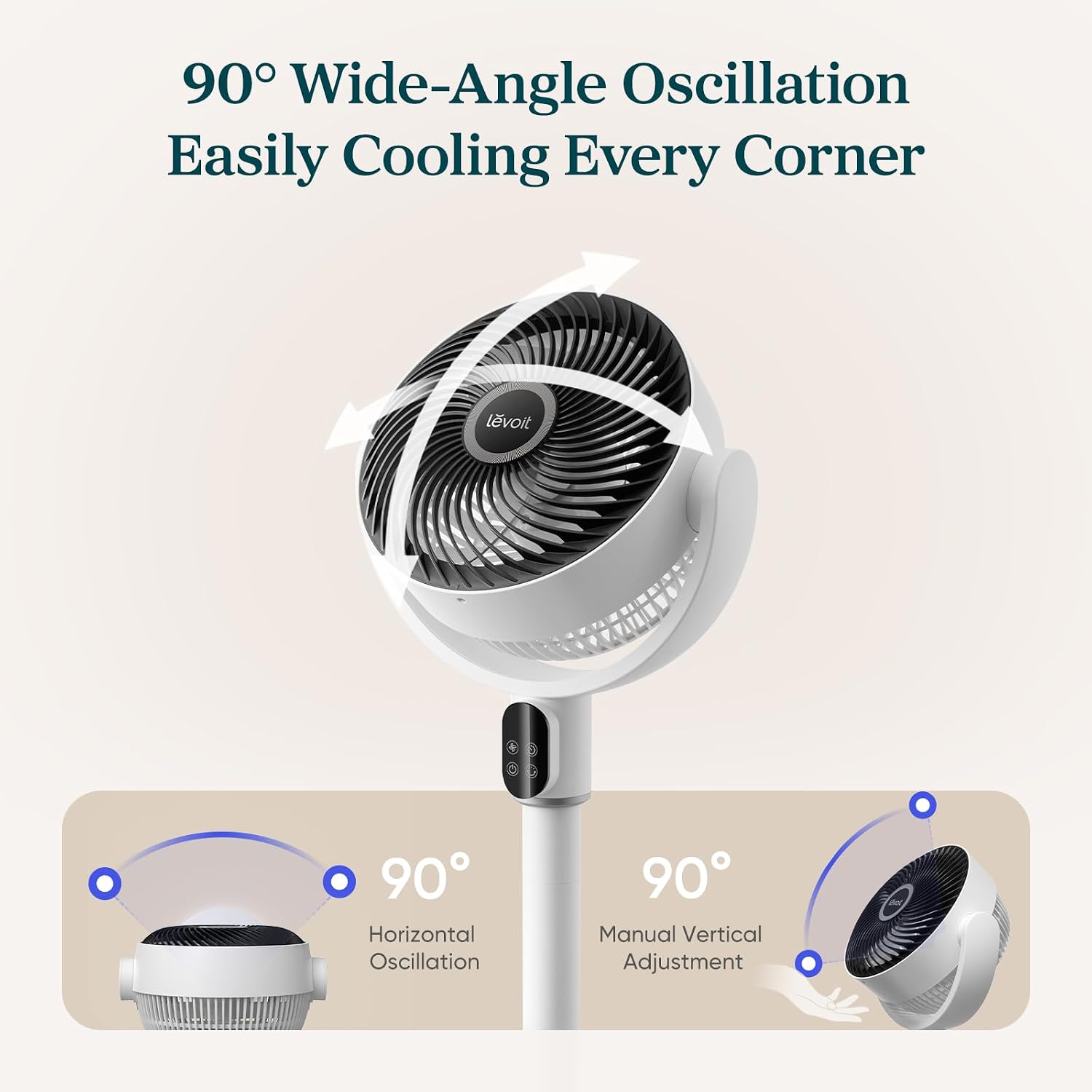 LEVOIT Standing Fan for Bedroom, 20dB Quiet Pedestal Fan for Sleep